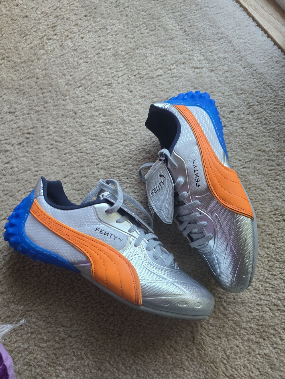 FENTY Women’s Silver Sneakers with Orange Accents Or Mens Size 8 - Picture 3 of 9